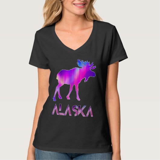 Alaska Day Moose Aurora Borealis At Night T-shirt (Voorkant)