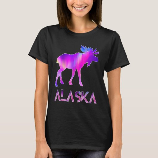 Alaska Day Moose Aurora Borealis At Night T-shirt (Voorkant)