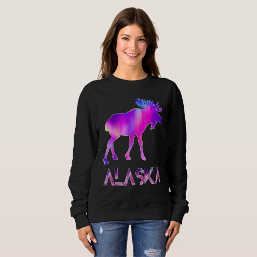 Alaska Day Moose Aurora Borealis At Night Trui (Voorkant volledig)