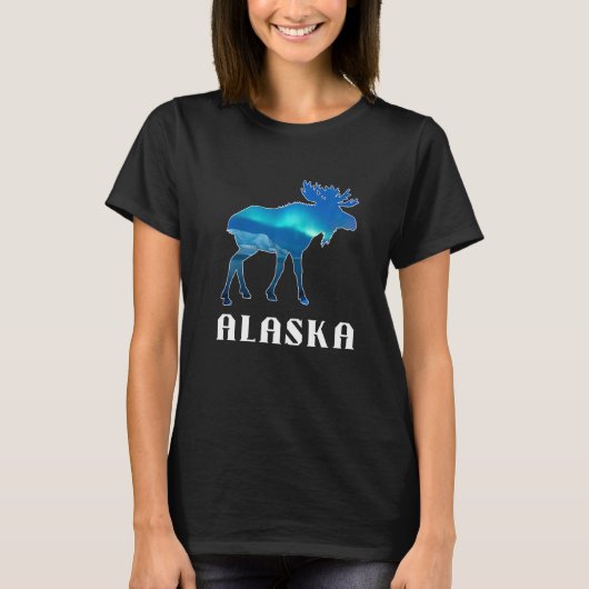 Alaska Day Moose Aurora Borealis Northern Lights   T-shirt (Voorkant)