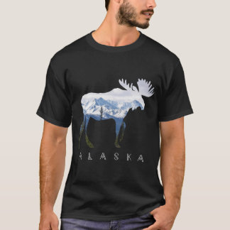 Alaska Day Moose Snowy Mountain - Alaskan Tourist T-shirt
