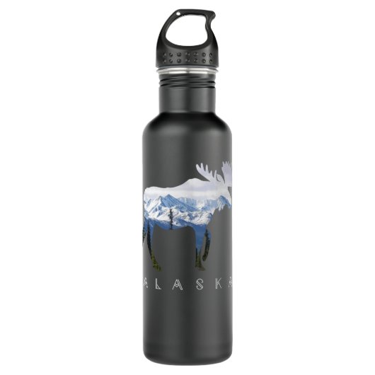 Alaska Day Moose Snowy Mountain - Alaskan Tourist  Waterfles (Voorkant)