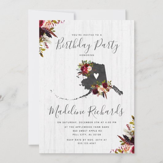 Alaska deelstaat Rustic Birthday Party Invitation Kaart (Voorkant)