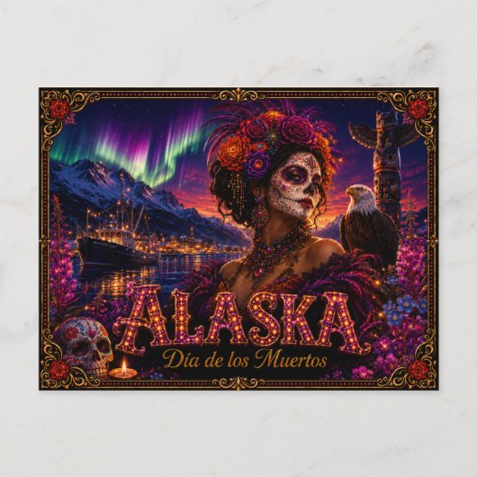 Alaska Día de los Muertos Retro Briefkaart (Voorkant)