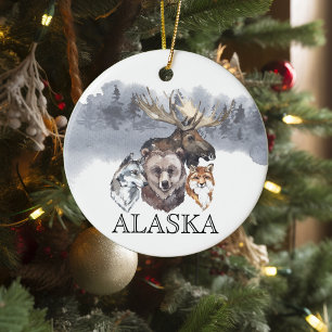 Alaska Dieren Beer Wolf Eland  Keramisch Ornament