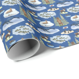 Alaska Dieren toile (op blauw) Cadeaupapier