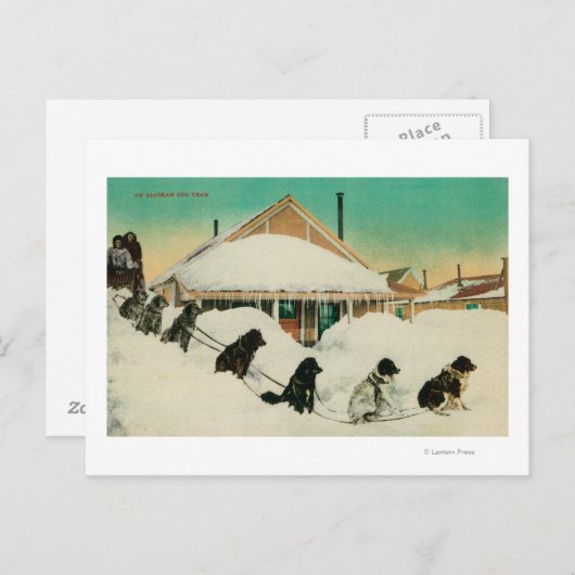Alaska Dogsled Team rust in SnowState Briefkaart (Voorkant / Achterkant)