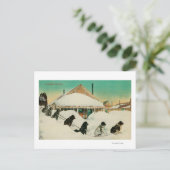 Alaska Dogsled Team rust in SnowState Briefkaart (Staand voorkant)