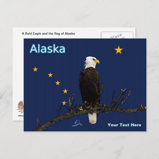 Alaska Eagle en Flag Briefkaart (Voorkant / Achterkant)