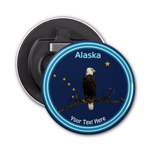 Alaska Eagle en Flag Button Flesopener (Voorkant)