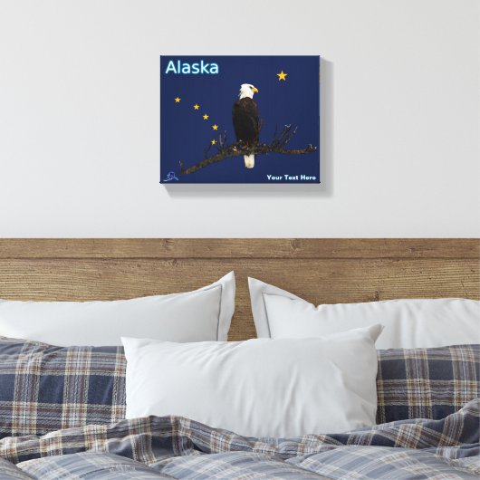 Alaska Eagle en Flag Canvas Afdruk (Insitu (Slaapkamer))