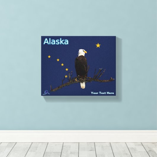 Alaska Eagle en Flag Canvas Afdruk (Insitu (Houten vloer))