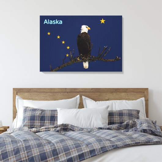 Alaska Eagle en Flag Canvas Afdruk (Insitu (Slaapkamer))