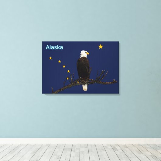 Alaska Eagle en Flag Canvas Afdruk (Insitu (Houten vloer))