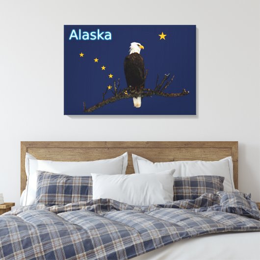 Alaska Eagle en Flag Canvas Afdruk (Insitu (Slaapkamer))