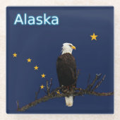 Alaska Eagle en Flag Glazen Onderzetter (Voorkant)