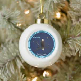 Alaska Eagle en Flag Keramische Bal Ornament