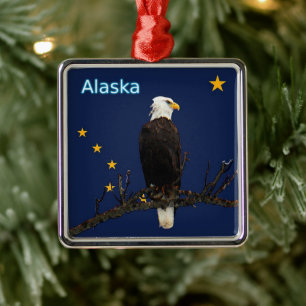 Alaska Eagle en Flag Metalen Ornament