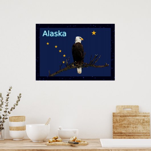 Alaska Eagle en Flag Poster (Keuken)