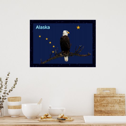 Alaska Eagle en Flag Poster (Keuken)