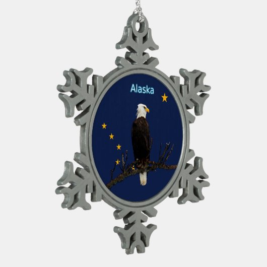 Alaska Eagle en Flag Tin Sneeuwvlok Ornament (Links)
