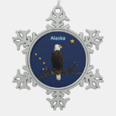 Alaska Eagle en Flag Tin Sneeuwvlok Ornament (Voorkant)