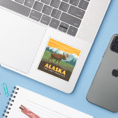 Alaska | eland aan de grens sticker (Laptop met iPhone)