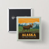 Alaska | eland aan de grens vierkante button 5,1 cm (Voorkant /achterkant)