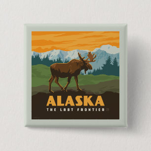 Alaska   eland aan de grens vierkante button 5,1 cm