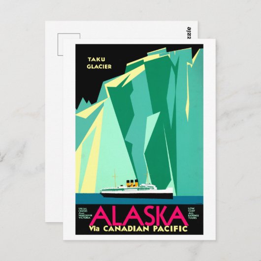  Alaska en Taku Gletsjer Reisposter Briefkaart (Voorkant / Achterkant)