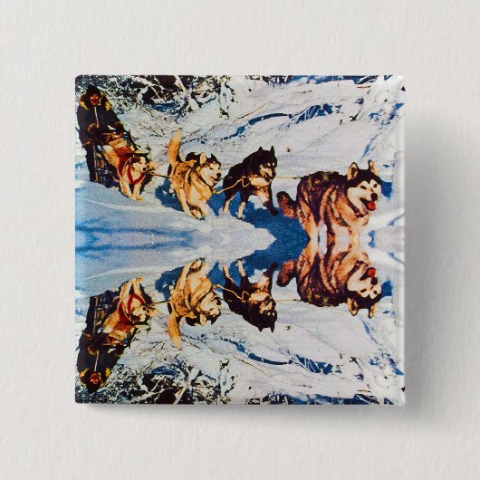 Alaska eskimo Malamute sled race Vierkante Button 5,1 Cm (Voorkant)