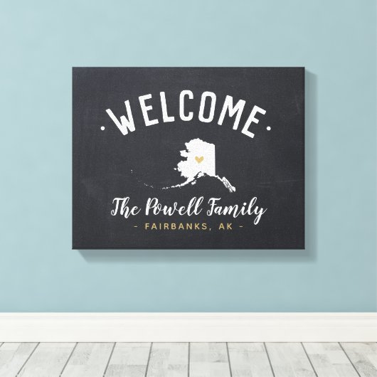 Alaska Family Monogram Welkomstteken Canvas Afdruk (Insitu (Houten vloer))