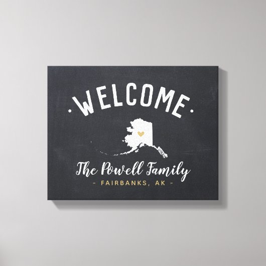 Alaska Family Monogram Welkomstteken Canvas Afdruk (Voorkant)