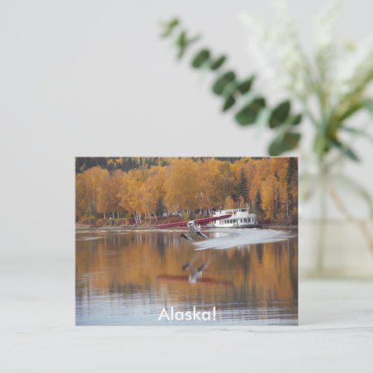Alaska, Floatplane, Riverboat, Birchbomen in Herfs Briefkaart (Staand voorkant)