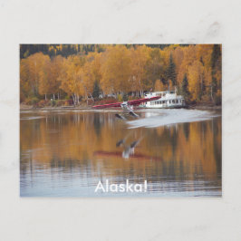 Alaska, Floatplane, Riverboat, Birchbomen in Herfs Briefkaart