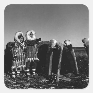  Alaska Fur clad eskimo arctic sod igloo 70 Vierkante Sticker