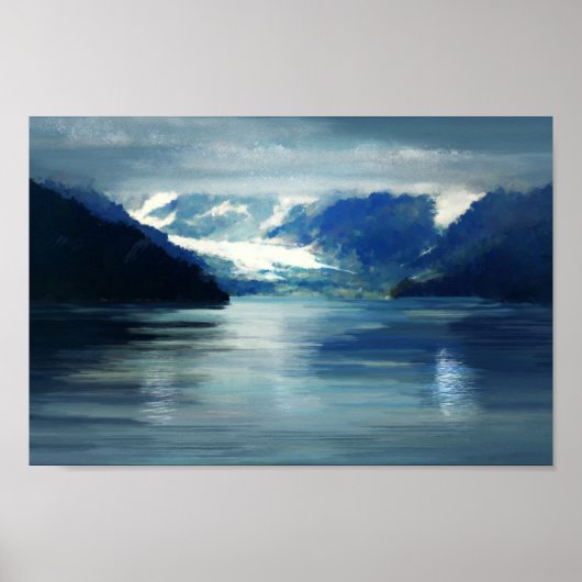 Alaska Glacier Bay Blue Green Landscape Painting Poster (Voorkant)