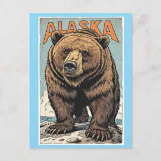 ALASKA GRIZZLY BEAR VINTAGE TRAVEL POSTCARD BRIEFKAART