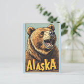 ALASKA GRIZZLY BEAR VINTAGE TRAVEL POSTCARD BRIEFKAART (Staand voorkant)