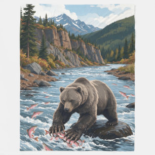 Alaska Grizzly Beer Rivier Zalm Vissen Fleece Deken