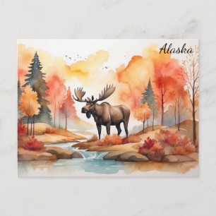 Alaska Herfst Natuur Waterverf Moose Reizen Briefkaart
