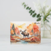 Alaska Herfst Natuur Waterverf Moose Reizen Briefkaart (Staand voorkant)