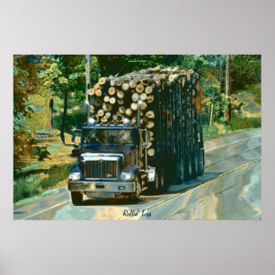 Alaska Highway Logging Truck Transport Art Poster