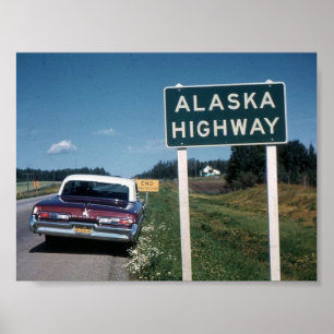 Alaska Highway Sign 1962 Vintage Poster