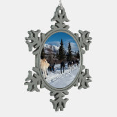 Alaska Husky Dog Sled Race Tin Sneeuwvlok Ornament (Links)