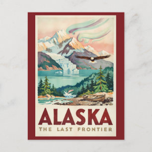 Alaska Illustratie van Noorderlicht en Steenarend Briefkaart