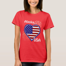 Alaska Juli 4e Vuurwerk Hartvlag Rood T-shirt