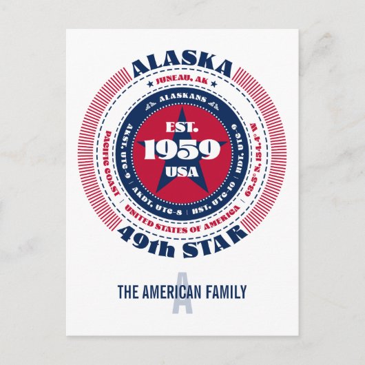 Alaska, Juneau, AK, Patriottisch, Monogram Briefkaart (Voorkant)
