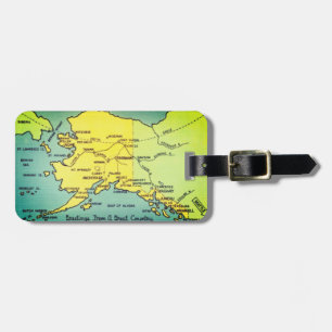  Alaska-kaart - Bering Straat, Nome, Barrow Bagagelabel