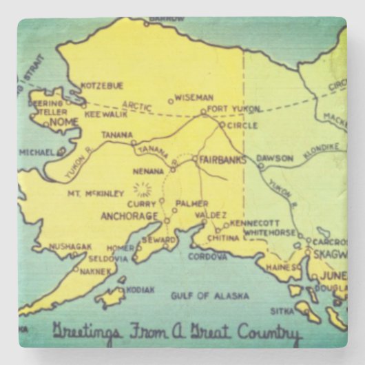  Alaska-kaart - Bering Straat, Nome, Barrow Stenen Onderzetter (Voorkant)